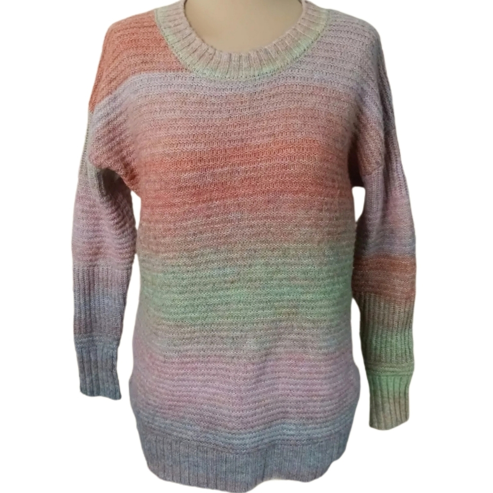 Retrology Sz S Recycled Yarn‎ Rainbow Multicolor Cozy Granny Chic Sweater